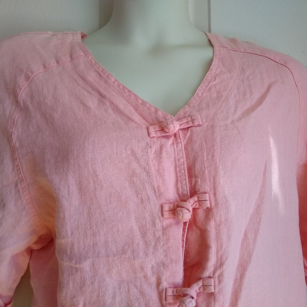 Coldwater creek Chinese button knot v neck peach linen blouse